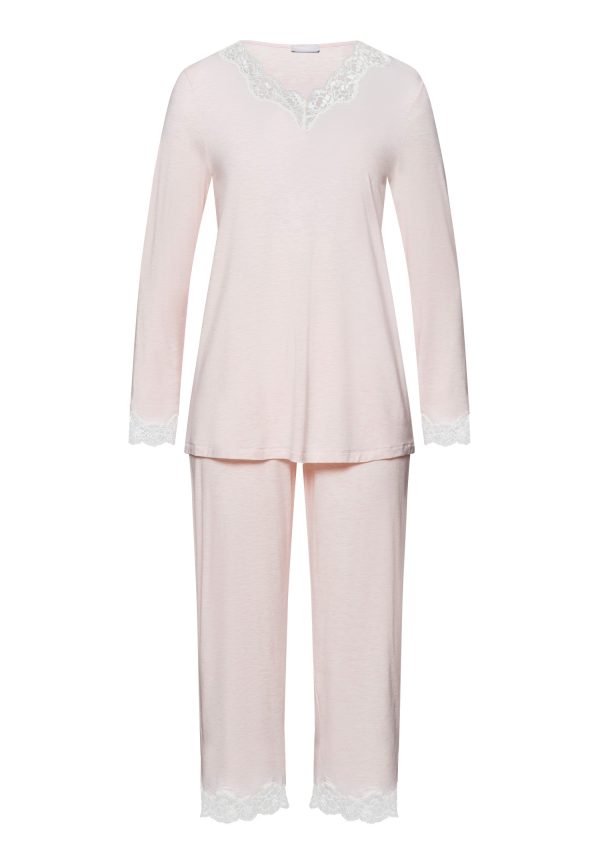 Natural Elegance Lace Trim Cropped Pajama Set
