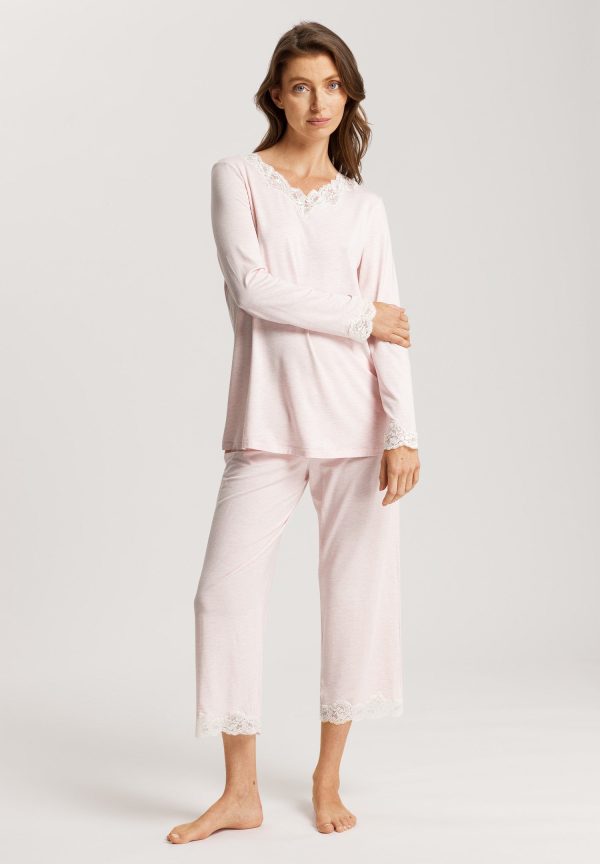 Natural Elegance Lace Trim Cropped Pajama Set - Image 2