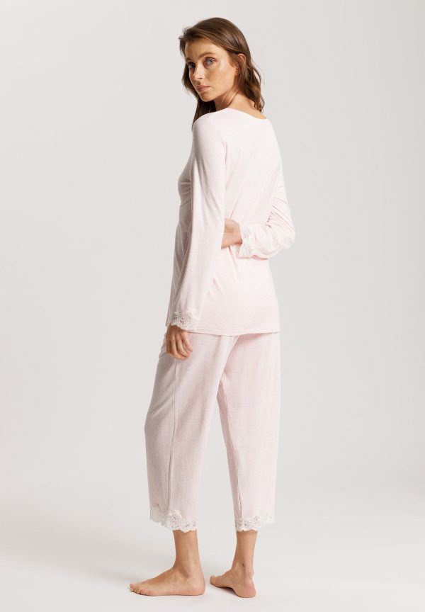 Natural Elegance Lace Trim Cropped Pajama Set - Image 3