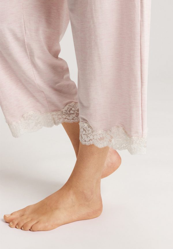Natural Elegance Lace Trim Cropped Pajama Set - Image 5